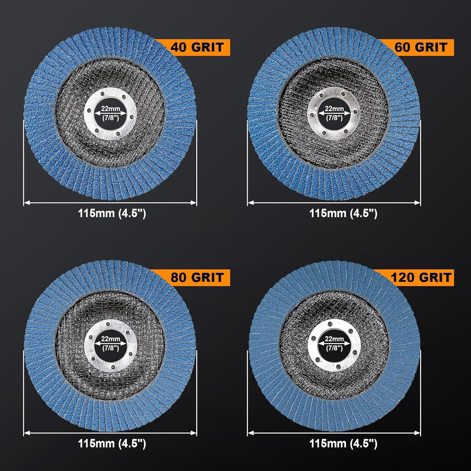 115mm 4.5In T29 Zirconia Flap Disc 40/60/80/120 Grit Grinding Wheel for Angle Grinder(Grit 120,5pcs)