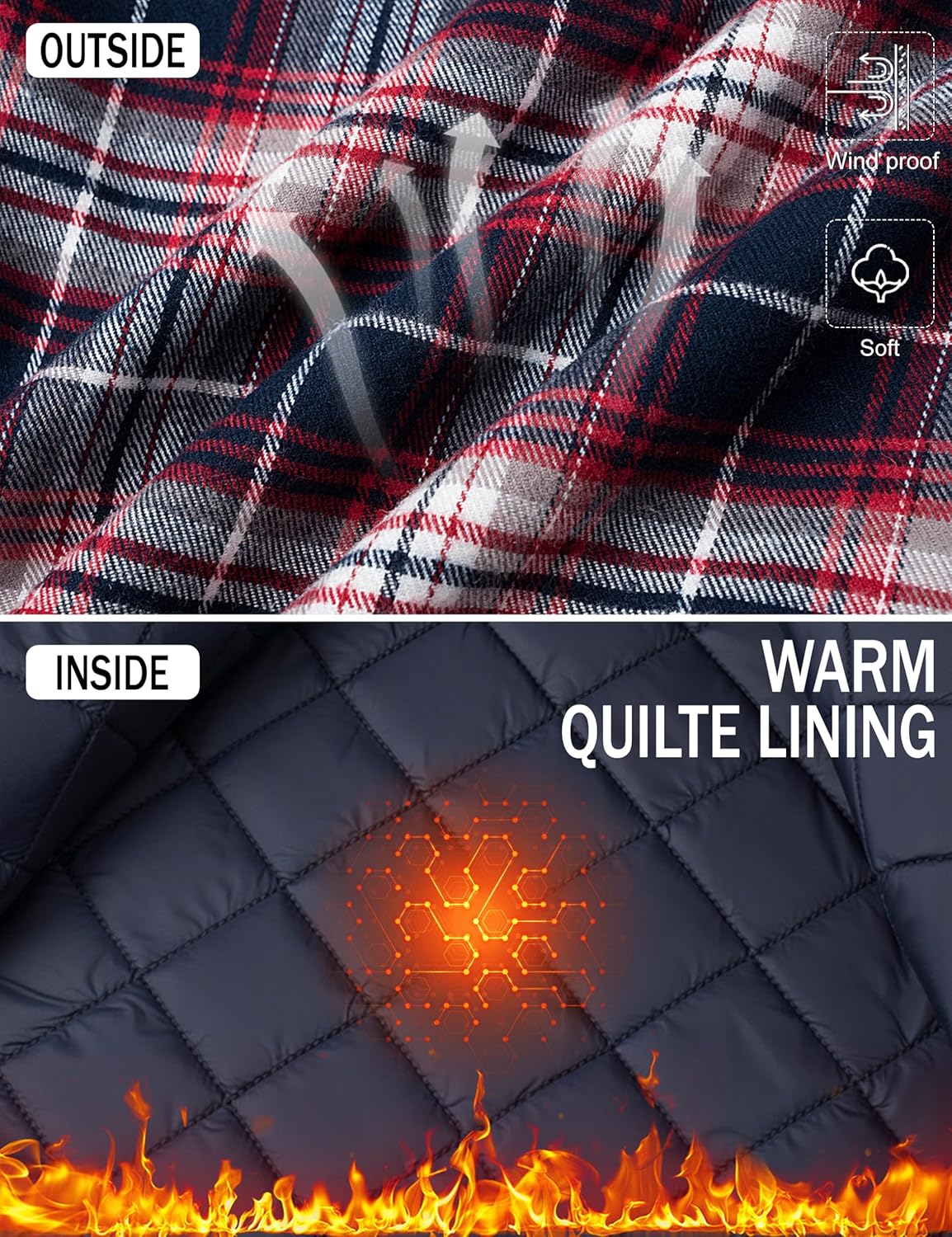 MAGNIVIT Mens Flannel Jacket Quilted Lined Thermal Winter Coat Button Down Plaid Jacket Insulated Flannel Shirts for Men - Image 5