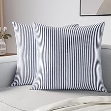 Encasa XO Cushion Covers Pack of 2 (45 x 45 cm) - Striped Navy Blue - Soft Cotton Canvas Undyed Square Cushion Cover Colourful Decorative for Living Room Bedroom Sofa Washable