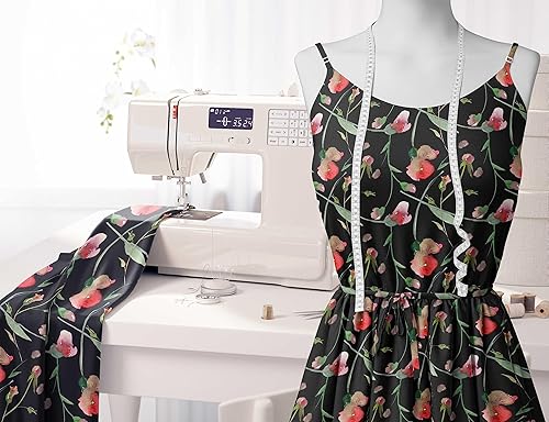 Miniatura 6 de Soimoi The Yard - Tela negra de rayón  56 pulgadas de ancho  Sweet Pea & Leaves Watercolor Haven textil  fusión suave y caprichosa para varios usos