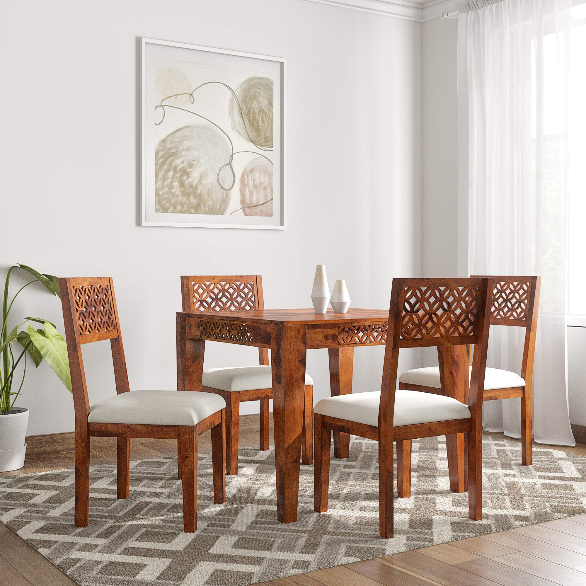 Winntage Furniture Sheesham Wood 4 Seater Dining Table Set with Chairs Wooden Dining Set Furniture for Home Living Room (Honey Finish) | 1 Year Warranty