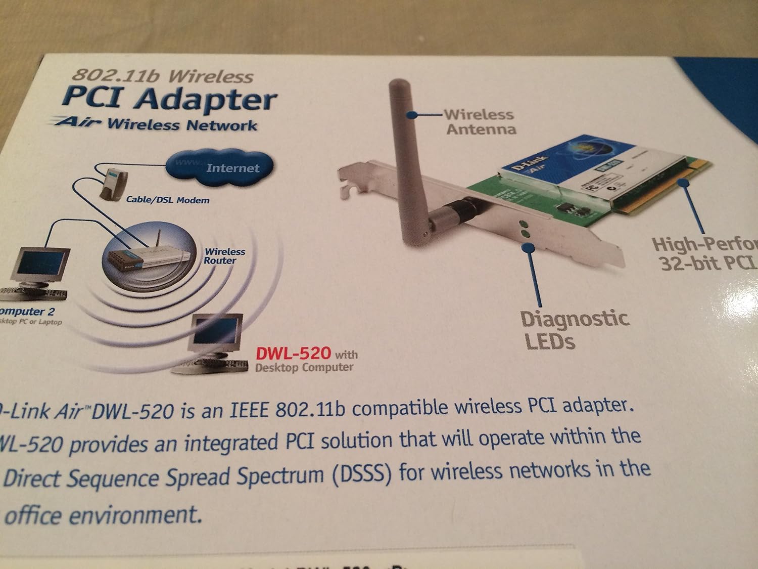 D-Link DWL-520 Wireless PCI Adapter, 802.11b, 11Mbps