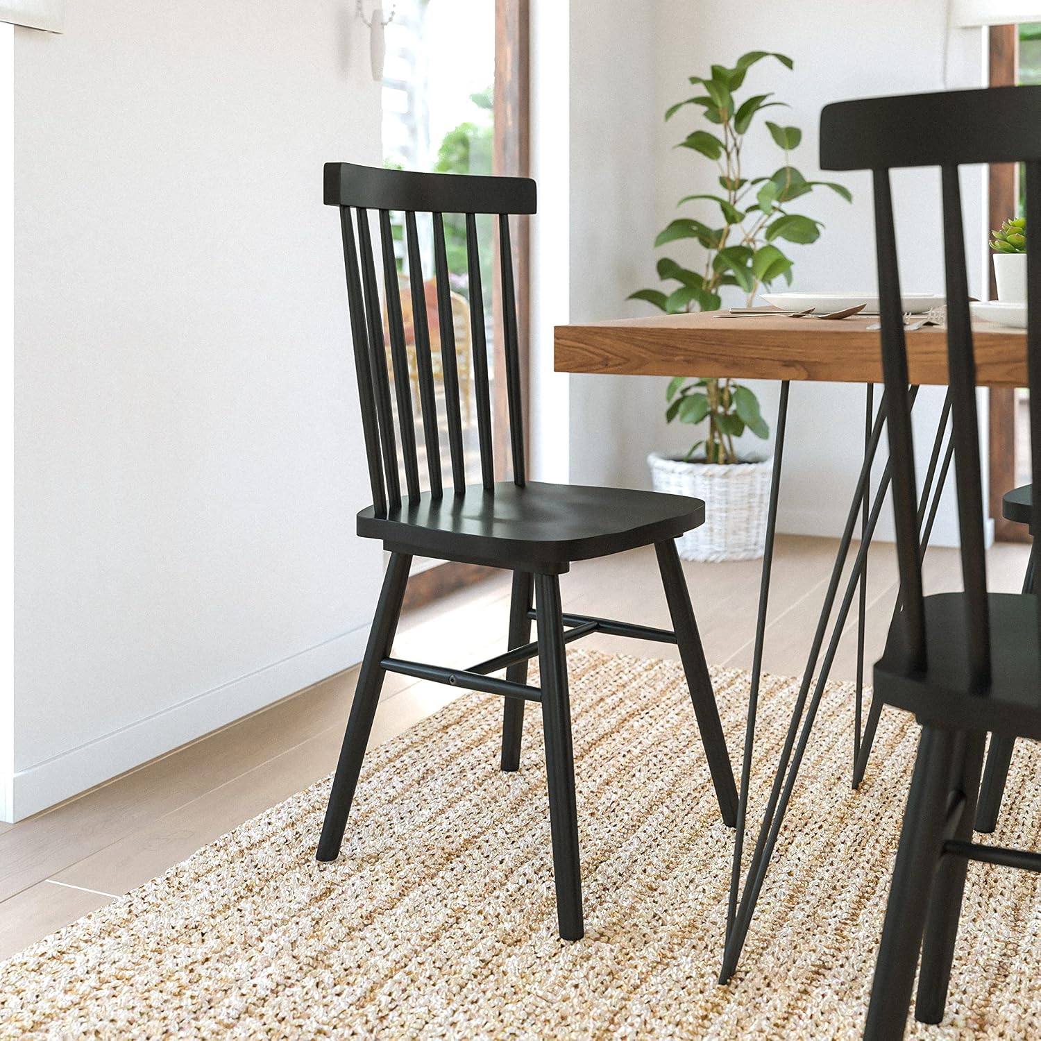 Flash Furniture Ingrid Commercial Windsor Solid Wood Dining Room Chairs, Modern Armless Dining Chairs for Kitchens and Restaurants, Set of 2, Black