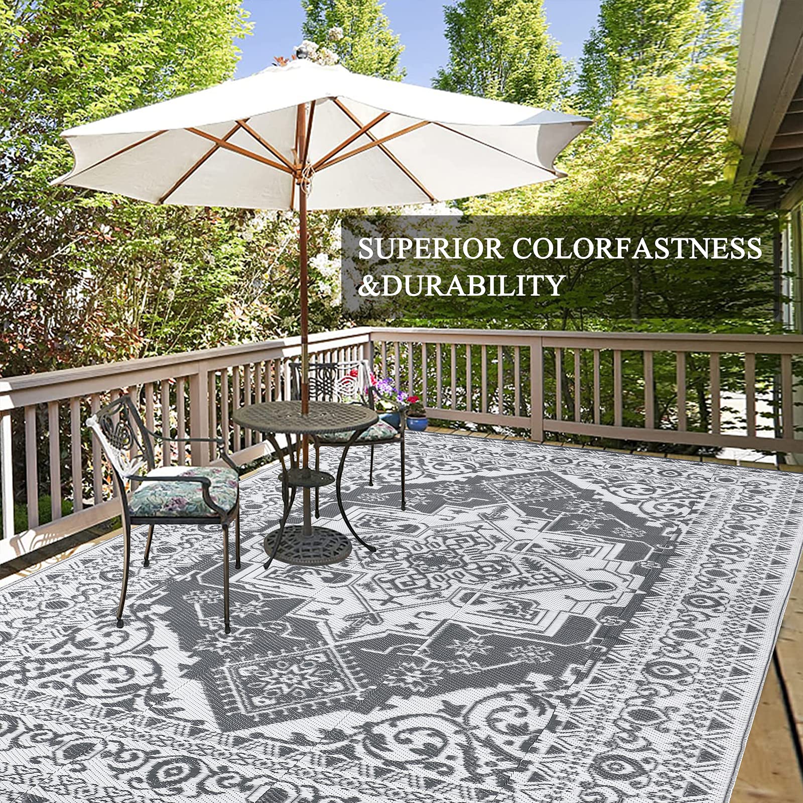 Pauwer Outdoor Rug Waterproof Outdoor Patio Rug 6'x9' Plastic Straw Rug Boho Medallion Outdoor Area Rug Reversible Mats RV Camping Rugs Outdoor Carpet for Patio, Camping, Porch, RV, Balcony, Beach