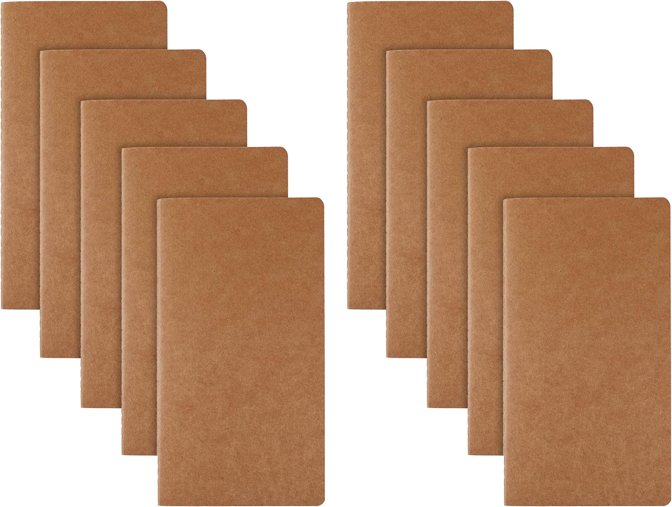RIANCY Blank Journal Pack, Kraft Soft Cover Writing Notebook, Unlined Refills, Daily Notepad, Sketchbook - H5 Size - 210 mm x 110 mm - 60 Pages per Book (Blank 10 Pack)