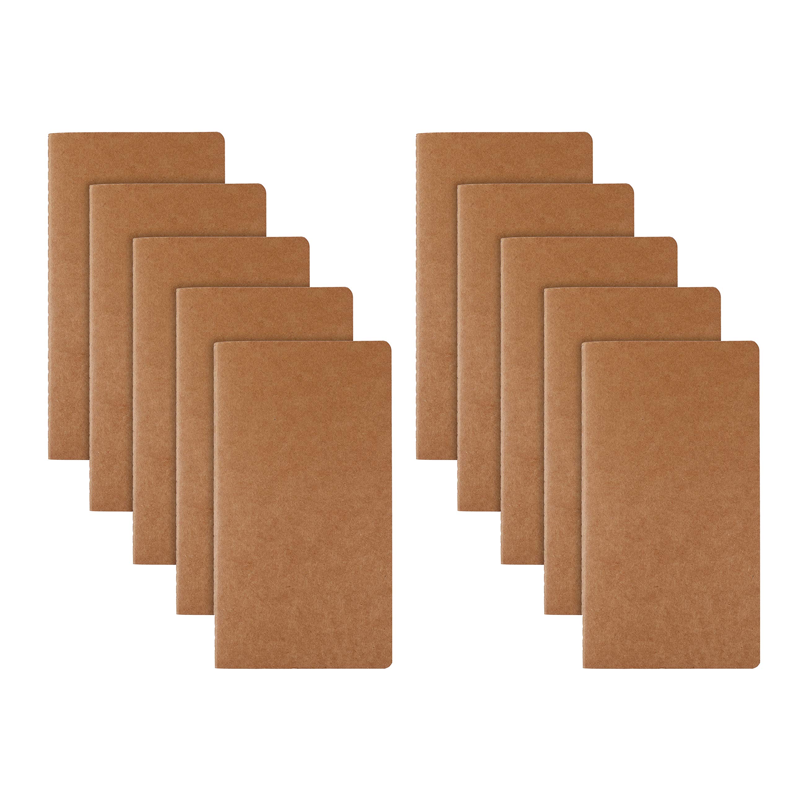 RIANCY Blank Journal Pack, Kraft Soft Cover Writing Notebook, Unlined Refills, Daily Notepad, Sketchbook - H5 Size - 210 mm x 110 mm - 60 Pages per Book (Blank 10 Pack)