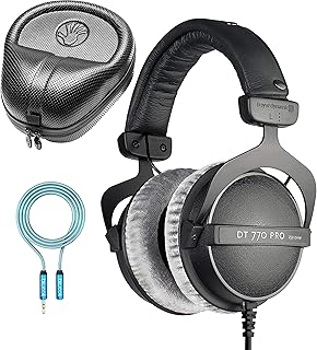 Beyerdynamic DT 770 PRO 250 Ohm Closed Back Headphones for Studio Mixing and Music Recording Bundle with Full-Sized HardBody Pro Headphone Case, and Blucoil 6-FT Headphone Extension Cable (3.5mm)