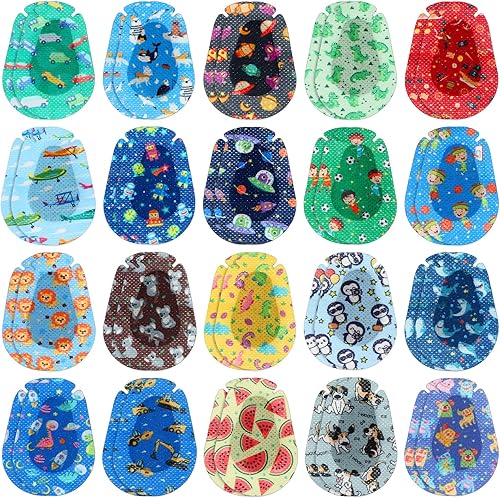 40 piezas de parches adhesivos para ojos para niños, 20 estilos, transpirables, para niños, paquete grande, bloqueando la luz, vendajes adhesivos de