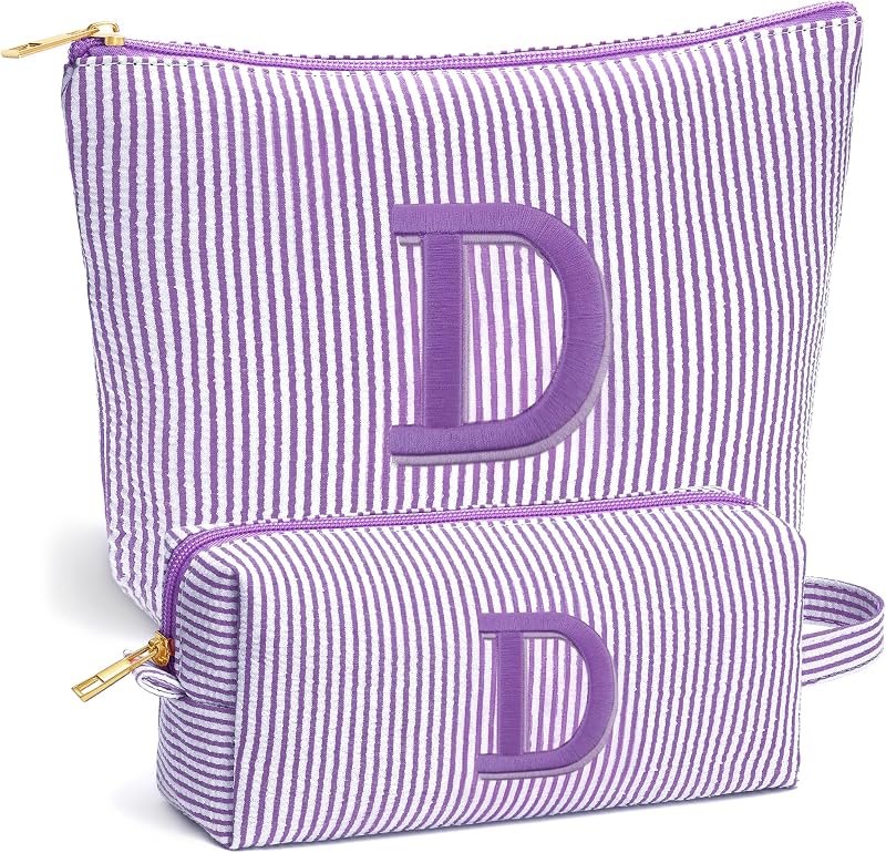 Fohufo Conjunto de Necessaires de Viagem com Inicial Bordada, Roxo, Estilo D, 2 Unidades