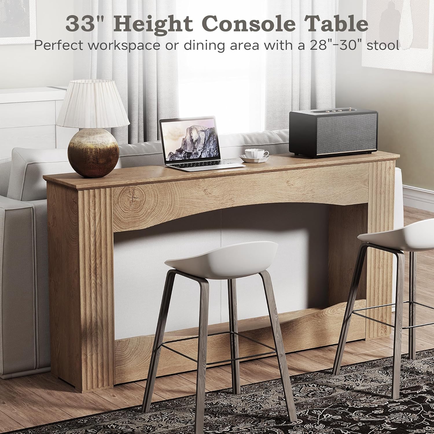 Entryway Table,63-inch Fluted Wooden Console with Storage Shelf,Modern Farmhouse Style Entry Table for Hallway Foyer Entrance Living Room Furniture