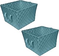 Vista 19 de Simplify Bolso grande con correa tejida Cesta de almacenamiento decorativa 2 asas Organización Armario Dormitorio Baño Guardería