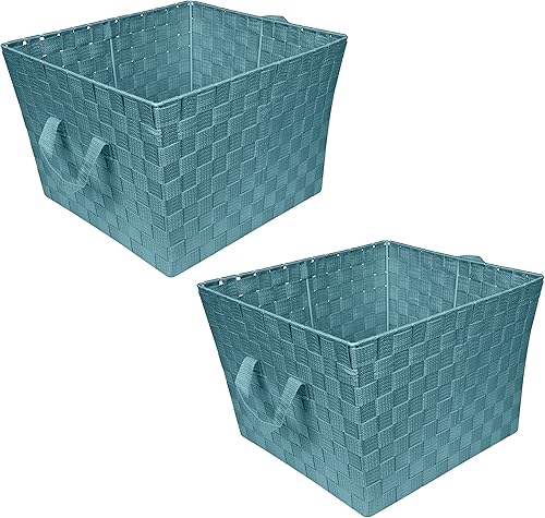 Miniatura 19 de Simplify Bolso grande con correa tejida Cesta de almacenamiento decorativa 2 asas Organización Armario Dormitorio Baño Guardería