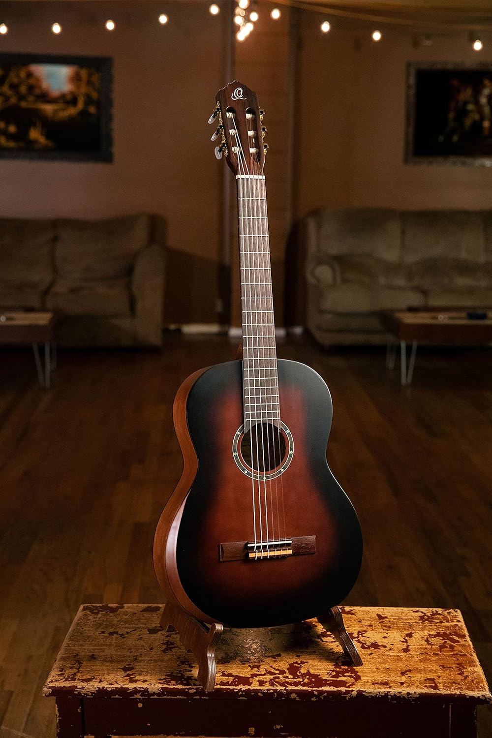 Ortega Guitars 6 String Student Series Pro w/Arm Rest Solid Top Nylon Classical Guitar, Right (R55DLX-BFT)