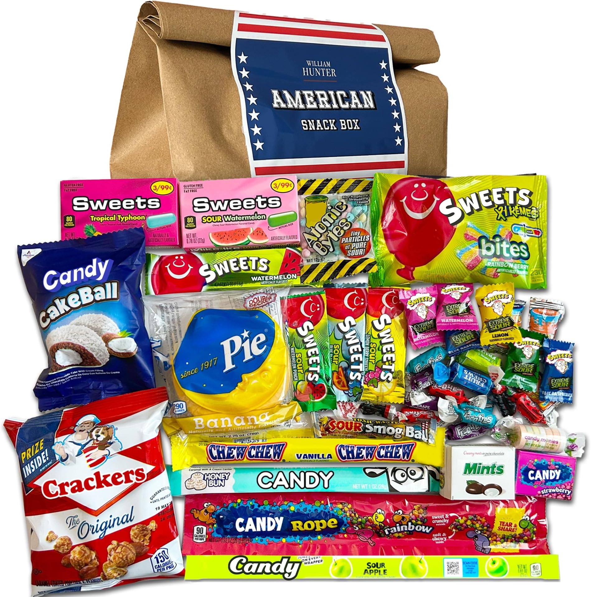 William Hunter American Sweets Gift Bag - Wide Selection Sweet Hamper, Great Value American Sweet Hamper for Children or Adults, Mystery Box of Iconic American Candy