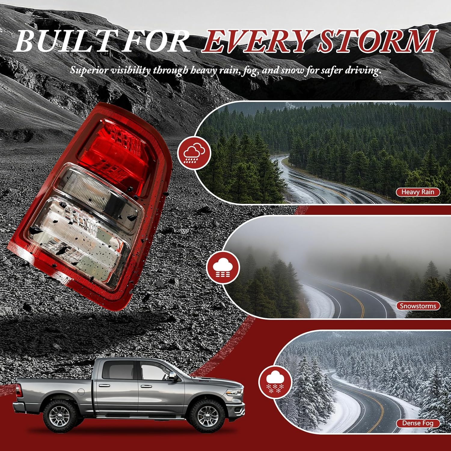 Halogen Type Right Tail Light Compatible with Dodge Ram 1500 2019-2023 Replacement# 68261576AE