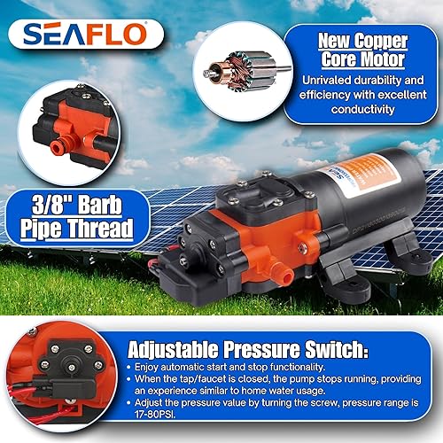 Miniatura 3 de Seaflo Bomba de diafragma de presión de agua de 12V 1.2 GPM 35 PSI