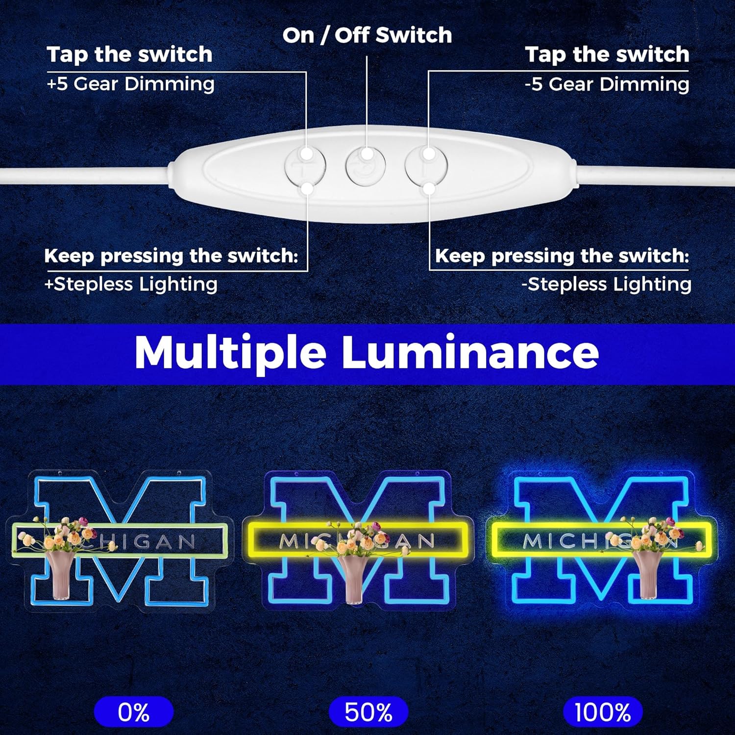 University Basketball Team Neon Sign, Light Up Dimmable College Michigan Basketball Team Logo Led Neon Sign Light Hanging for Wall Decor, Bedroom, Dormitory, Man Cave, Students Birthday Christmas Gift - Image 4