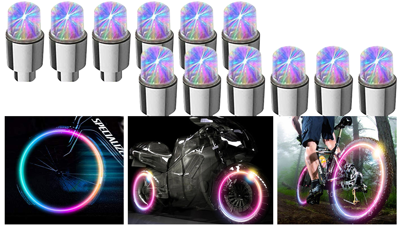 Image of 12 PCS LED Wheel Lights Flash Light Tire Valve Cap Lamp for Car Trucks Motorcycle Bike (Multicolor)