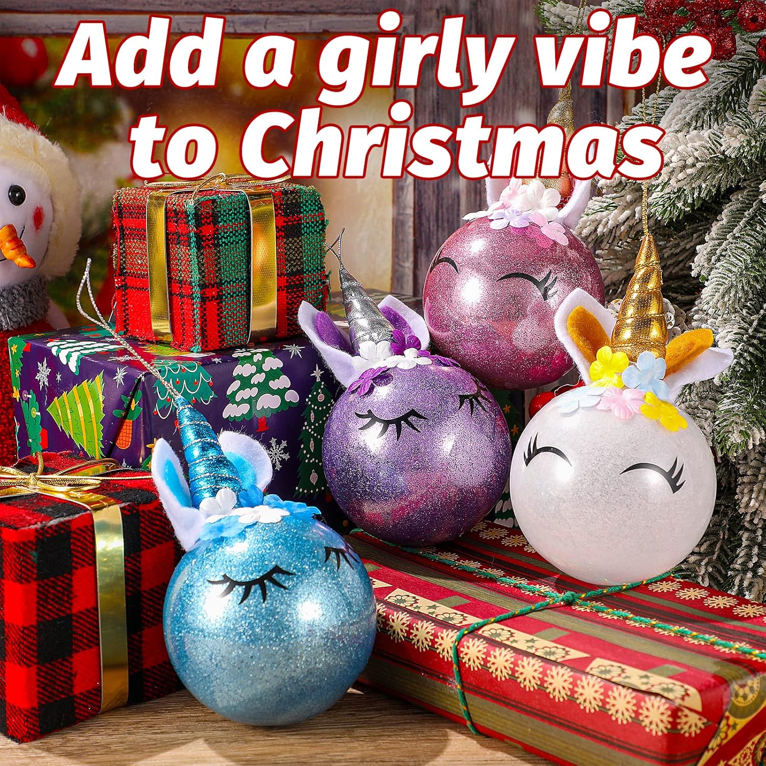 Charniol 12 Pcs Christmas Unicorn Ornaments - Tree Hanging Decorations, Multicolored Balls for Birthday, Xmas Holiday Party Supplies