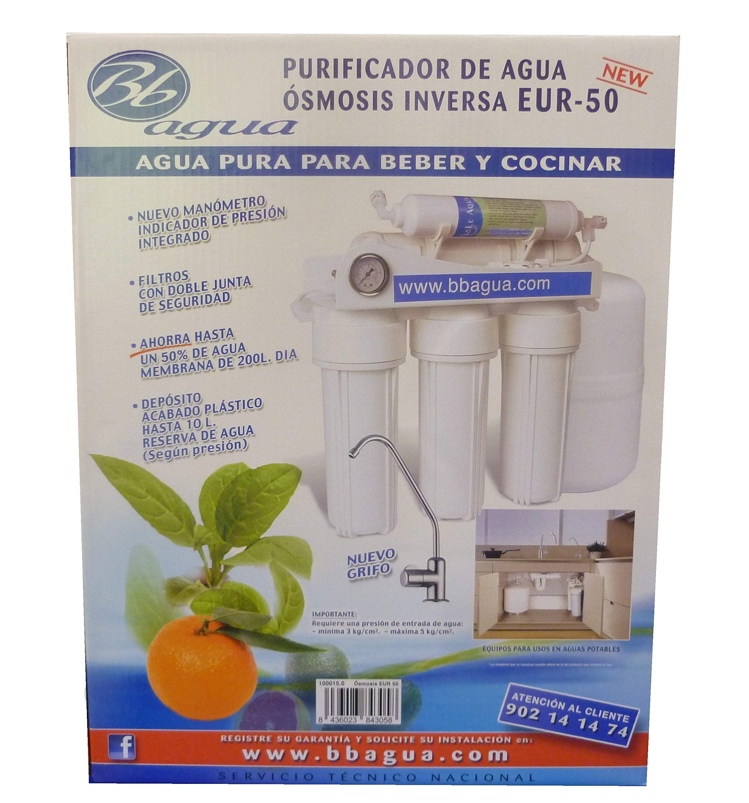 EQUIPO PROFESIONAL DE OSMOSIS INVERSA 5 ETAPAS. Purificación de agua. Grifo, Manómetro y Depósito de 10 litros incluido.