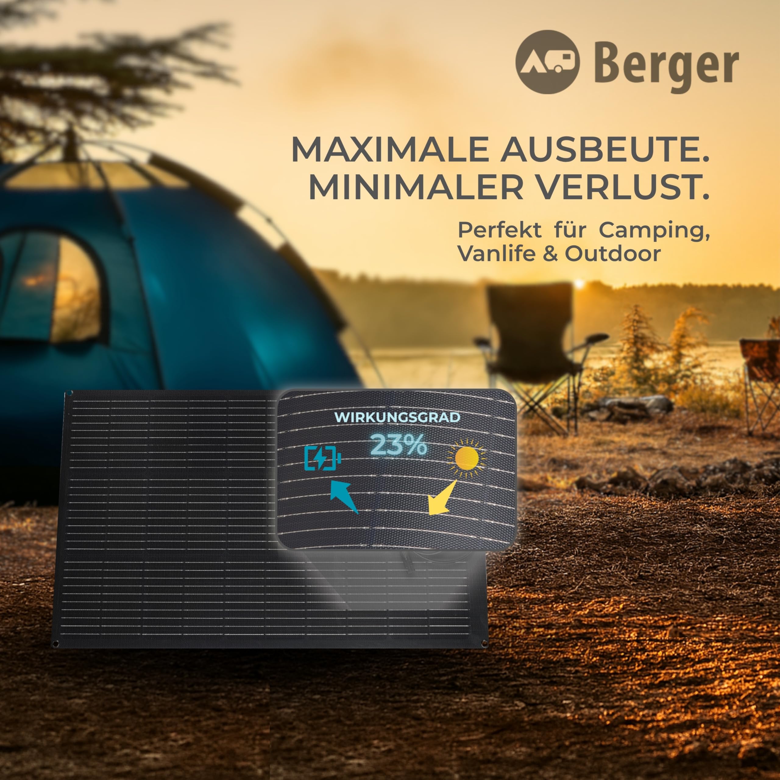 BERGER | Set Pannelli Solari Flessibili 100W Deluxe Flex - Pannello Solare Pieghevole con Regolatore MPPT 20A, Alta Efficienza 23%, Pannello Solare Portatile Campeggio per Camper, Barche e Tetti