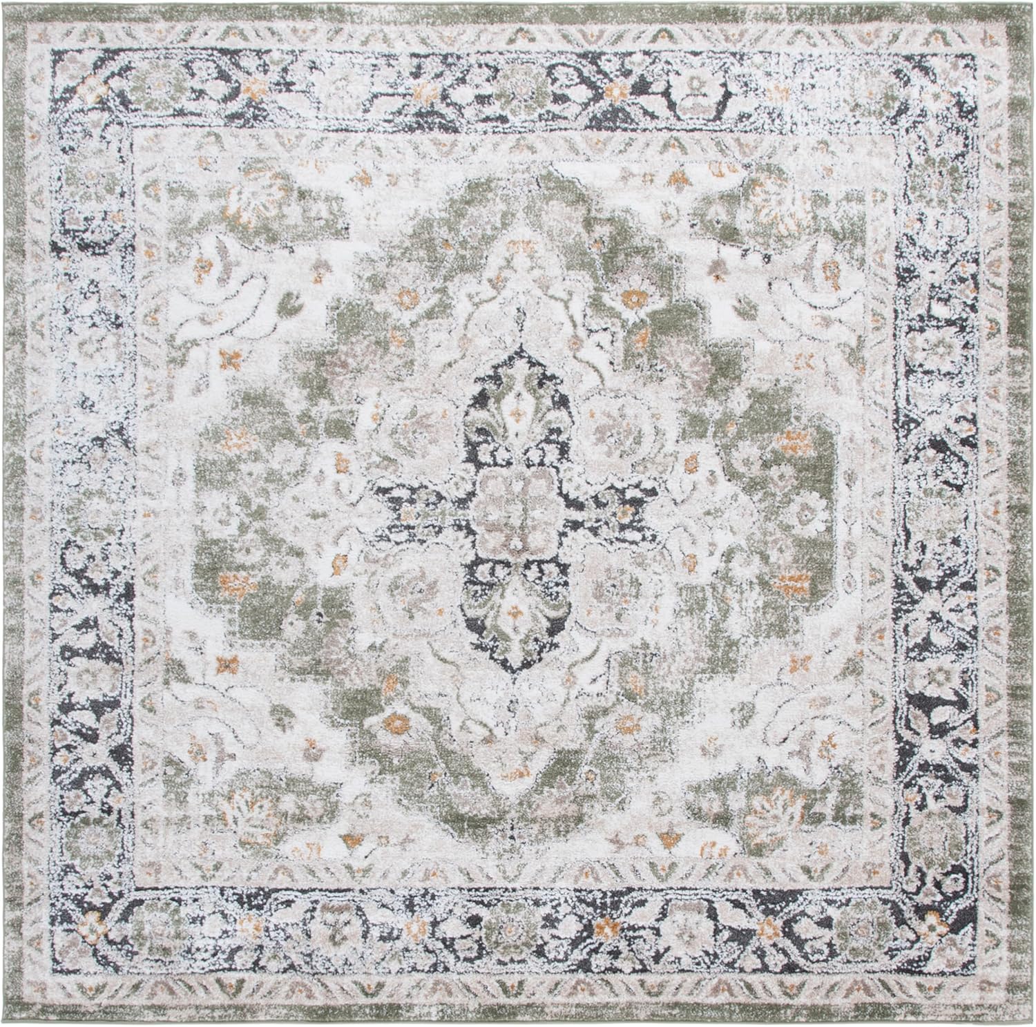 SAFAVIEH Opal Collection Area Rug - 7' Square, Green & Beige, Non-Shedding & Easy Care, Ideal for The Entryway, Living Room, Foyer, Bedroom (OAL474Y)