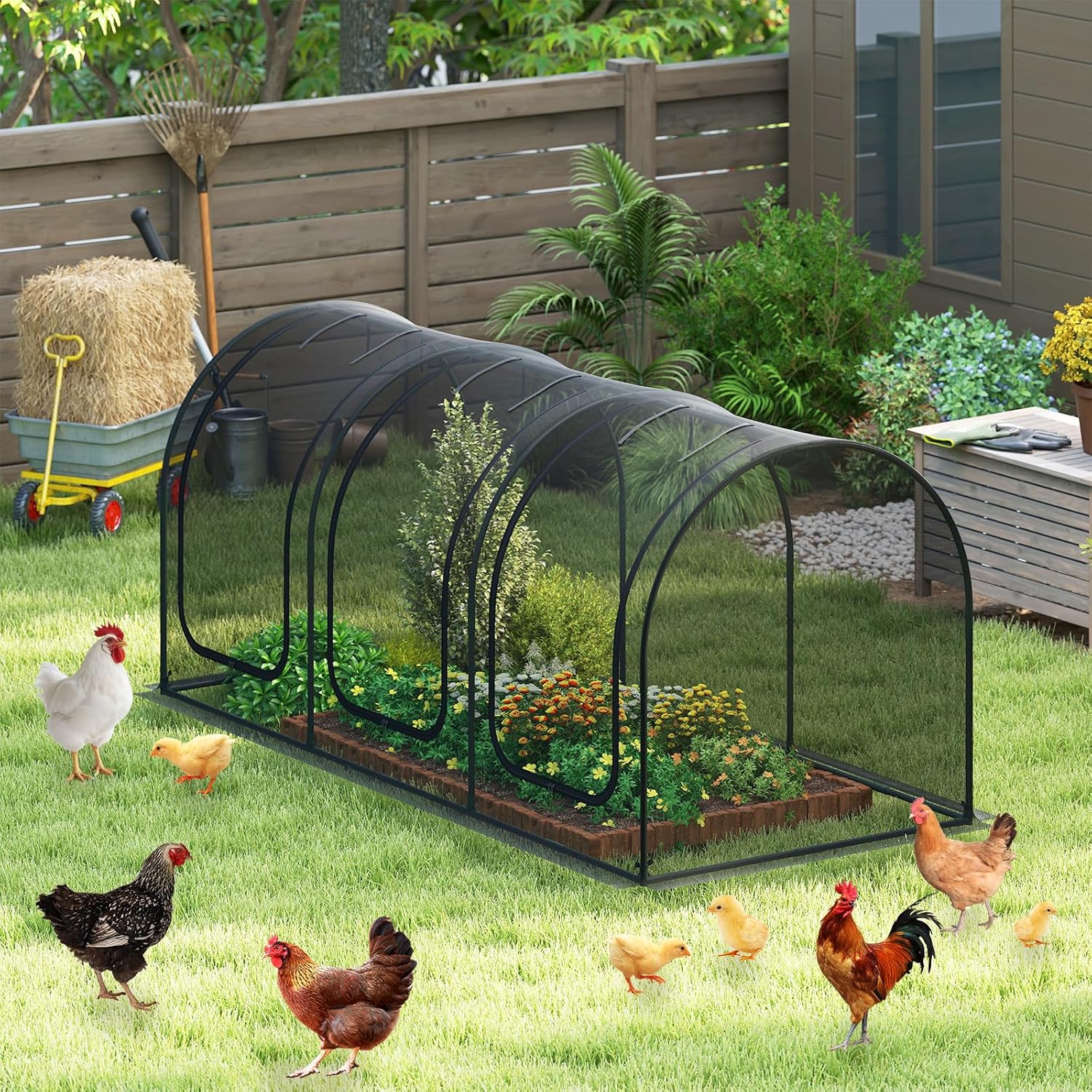 Giantex 108” x 48” x 47” Tunnel Crop Cage, Large Portable Plant Protection Tent w/ 3 Roll-up Zippered Doors & Carrying Bag, Raised Garden Bed Netting Cover for Vegetables, Fruits, Flowers