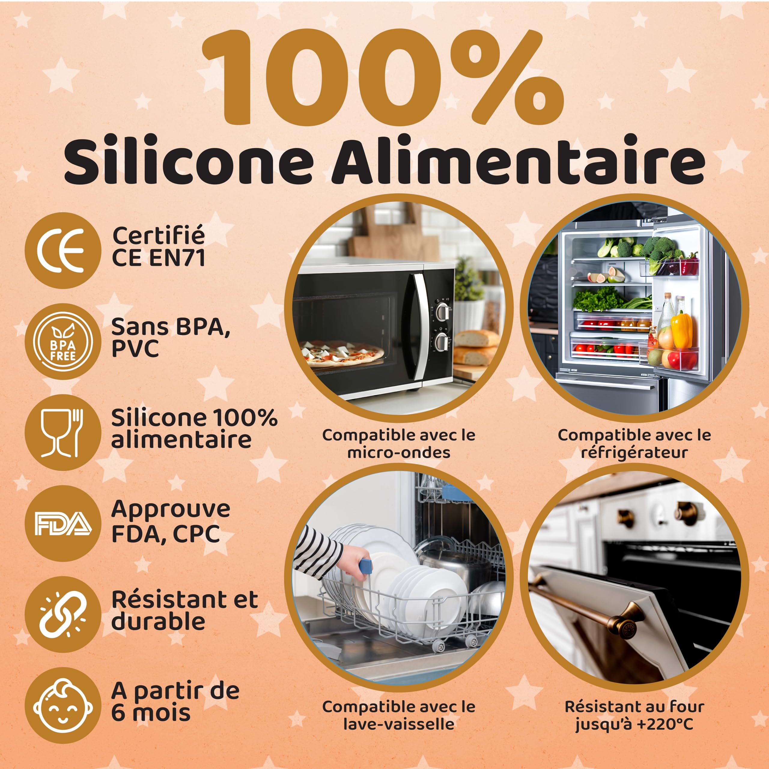 Coffret Repas Bébé Silicone Set Vaisselle 1er Âge Assiette Ventouse Cuillère Bavoir Tasse Sans BPA DME Bébé Beige
