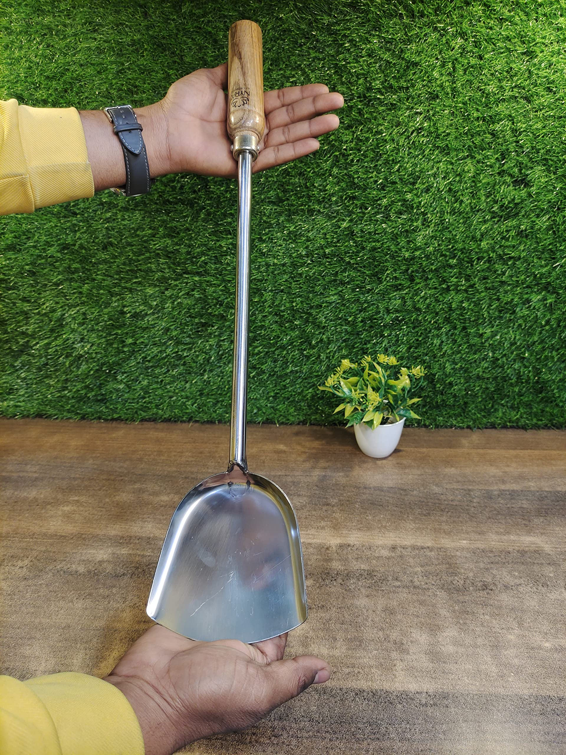 Nyra® Stainless Steel Chinese Spatula/Palta with Wooden Handle for Comfortable Grip, Vegetable Shovel Plain Turner Perfect for Grilling, Scraping, Flipping– Hotel, Restaurant Ware (1 Piece) - Image 2 thumbnail
