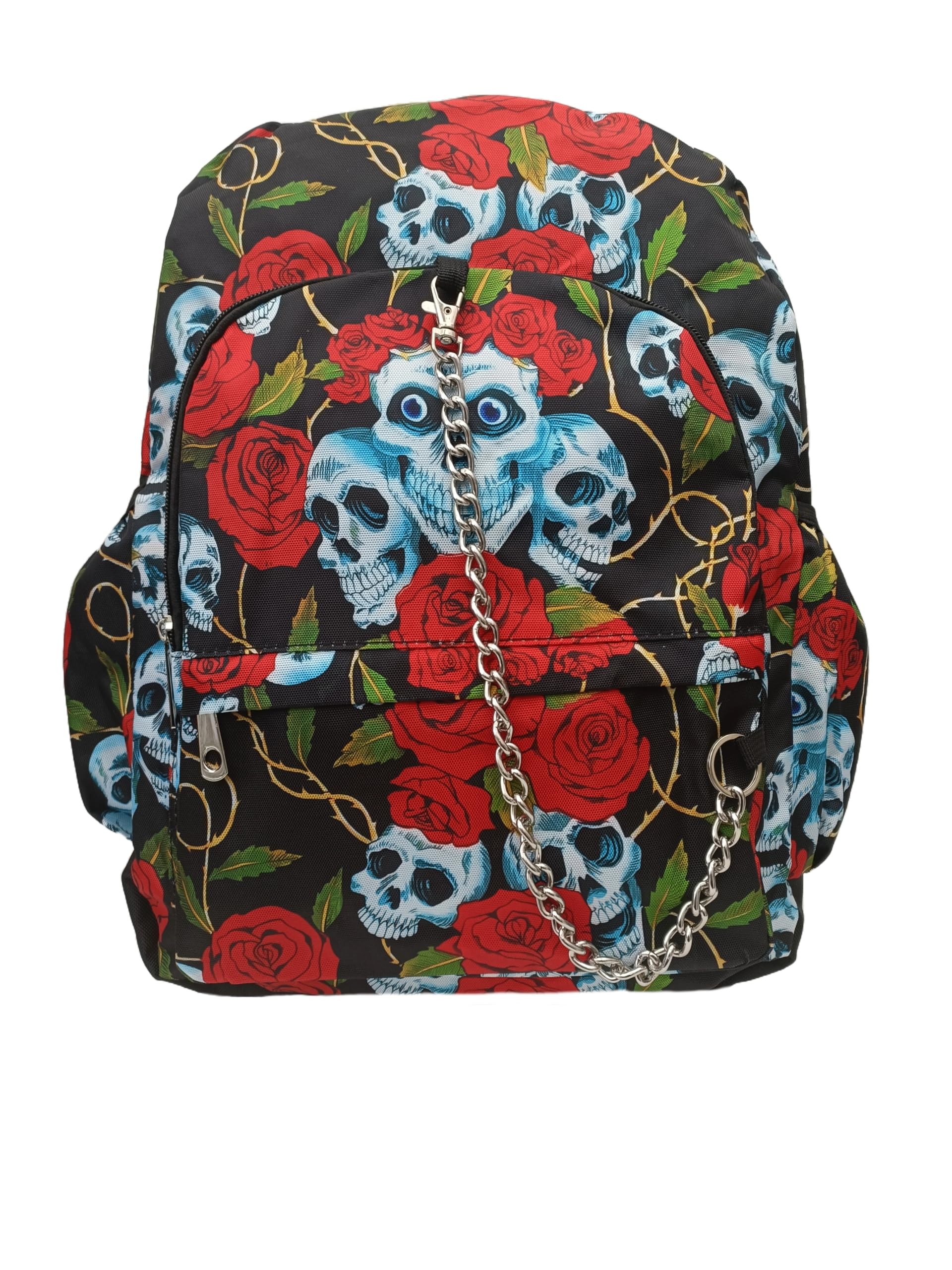 CLASSIC SKULLS & ROSES Red Backpack School College Gothic Goth Skulls Travel Festival Gig Alternative Splash Proof Nylon Laptop Rucksack Bag