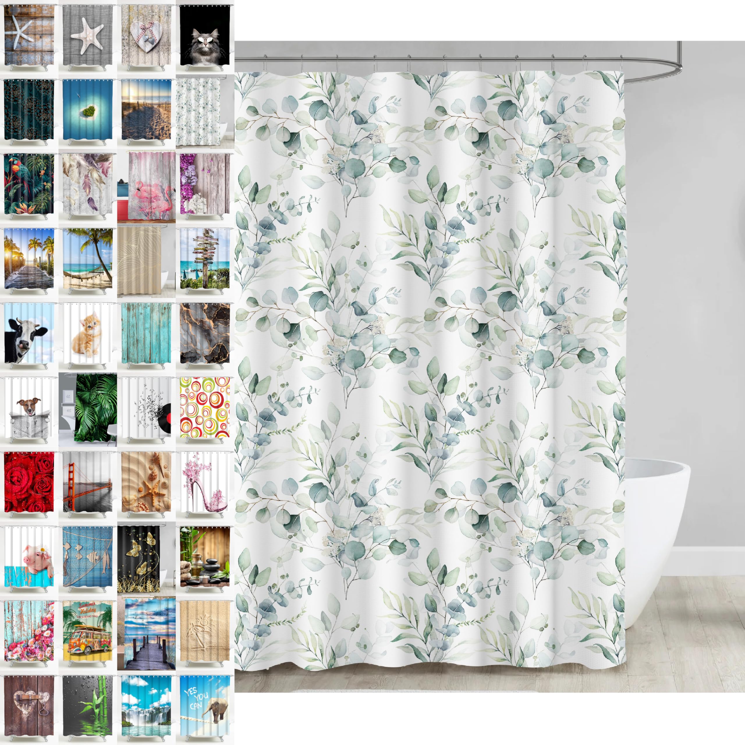 Sanilo Shower Curtain, Wide Choice of Beautiful Shower Curtains, Waterproof, Anti-Mould, with 12 Rings (180 x 200 cm, Eucalyptus)