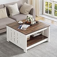 Vista 1 de Mesa de centro de granja con almacenamiento, mesa de cóctel de madera rústica, mesas de centro cuadradas para sala de estar, sala de reuniones