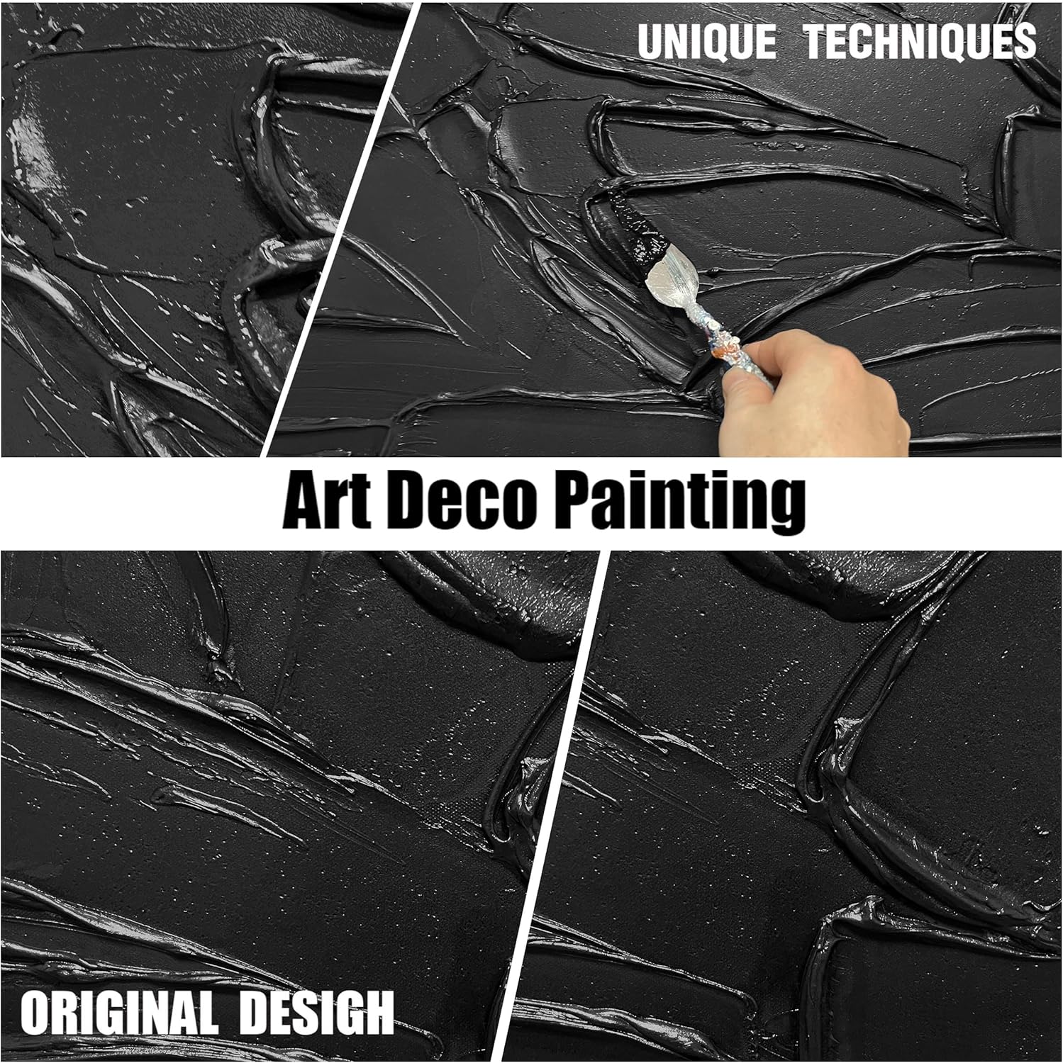 SKYRISE Large Hand Painting 3D Textured Canvas Wall Art for Living Room, Neutral Abstract Black Minimalismt Painting Handmade Picture Artwork Wall-Decor for Bedroom Office, Size 47x24 inches