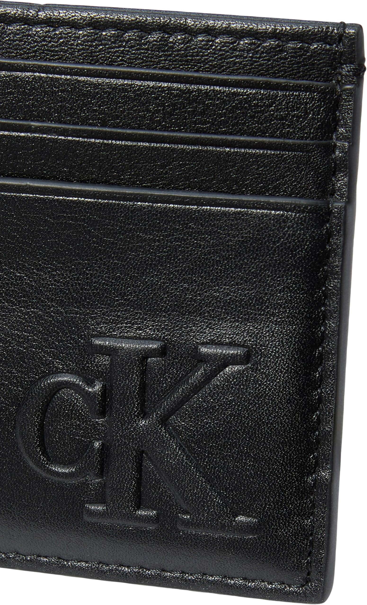 Calvin Klein Tarjetero Hombre Bold de Piel, Negro (Black), Talla Única