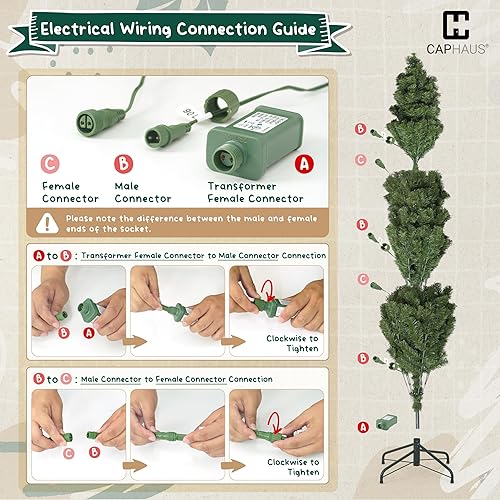 Miniatura 2 de CAPHAUS Árbol de Navidad artificial preiluminado de alta calidad de 7.5 pies con punta de rama prearticulada 1346 y soporte plegable, árbol de