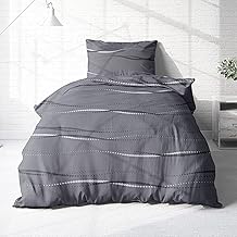 Träumschön Biber Bettwäsche Set 2tlg 135x200 cm + 80x80 cm – Flauschige Bettwäsche Anthrazit – Weiche Winterbettwäsche mit Wellen Design - Atmungsaktiv, Warm & Hautfreundlich - 100% Baumwolle