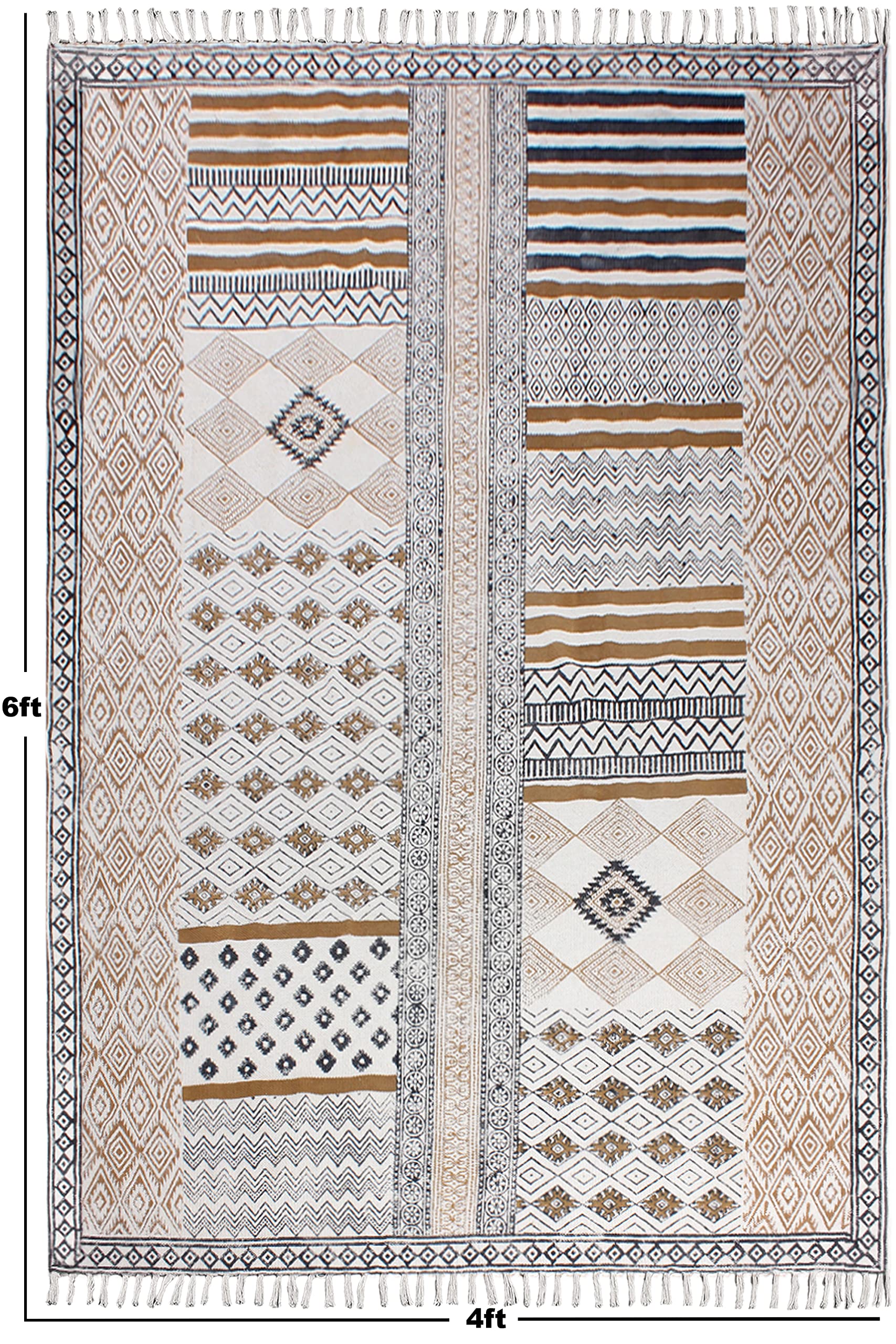 Ręcznie nadrukowany wielokolorowy dywan boho, geometryczny dywan boho, frędzle, bawełna, łatwy do prania, dywany, dywanik podłogowy, pod drzwi, do przedpokoju, na zewnątrz, na patio, 180 x 180 cm,