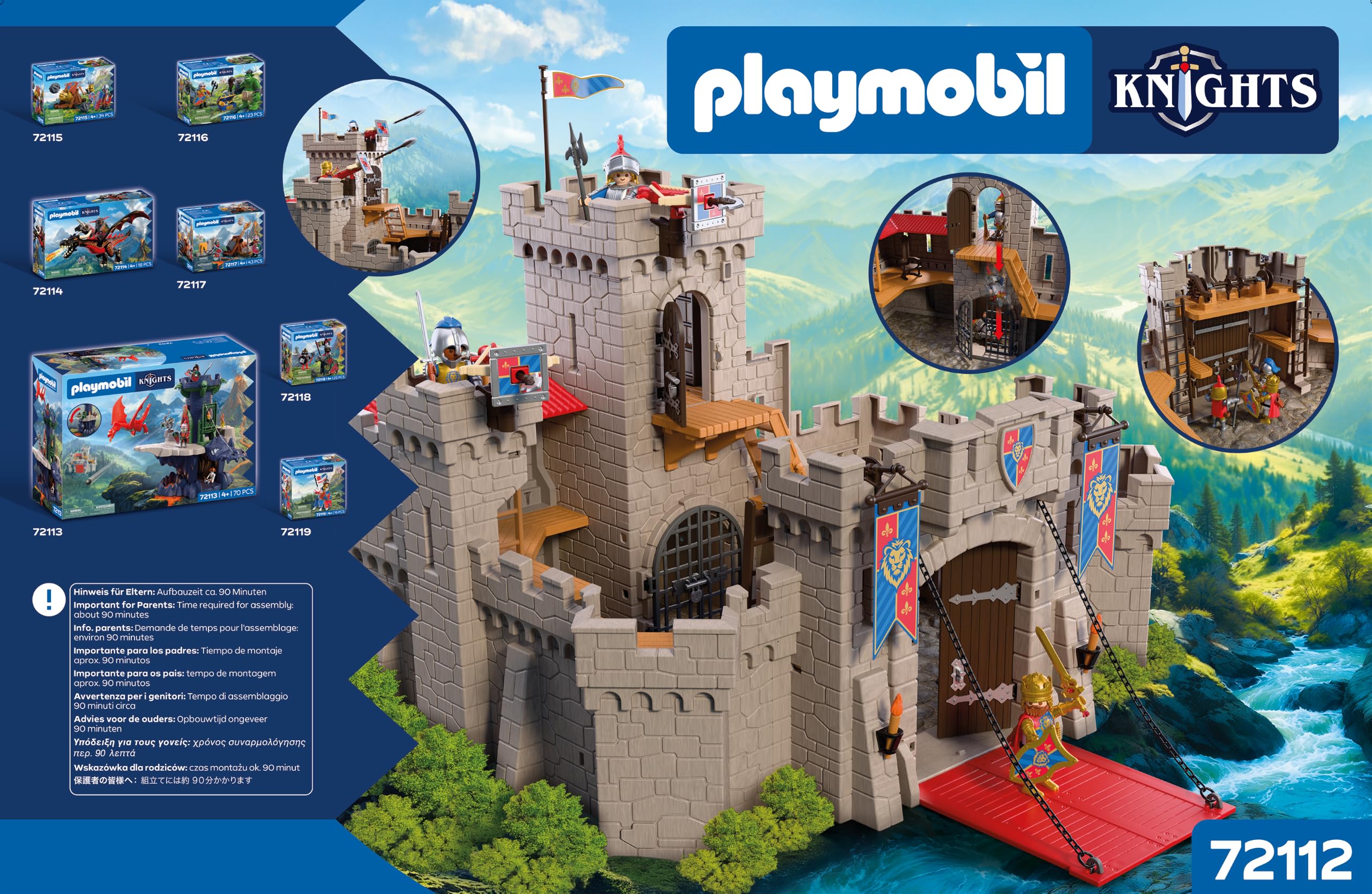 PLAYMOBIL | Cavalieri | Grande castello dei Cavalieri del Leone | Castello XXL con ponte levatoio, cannoni e botola | Giocattolo per bambini dai 4 anni in su | 72112