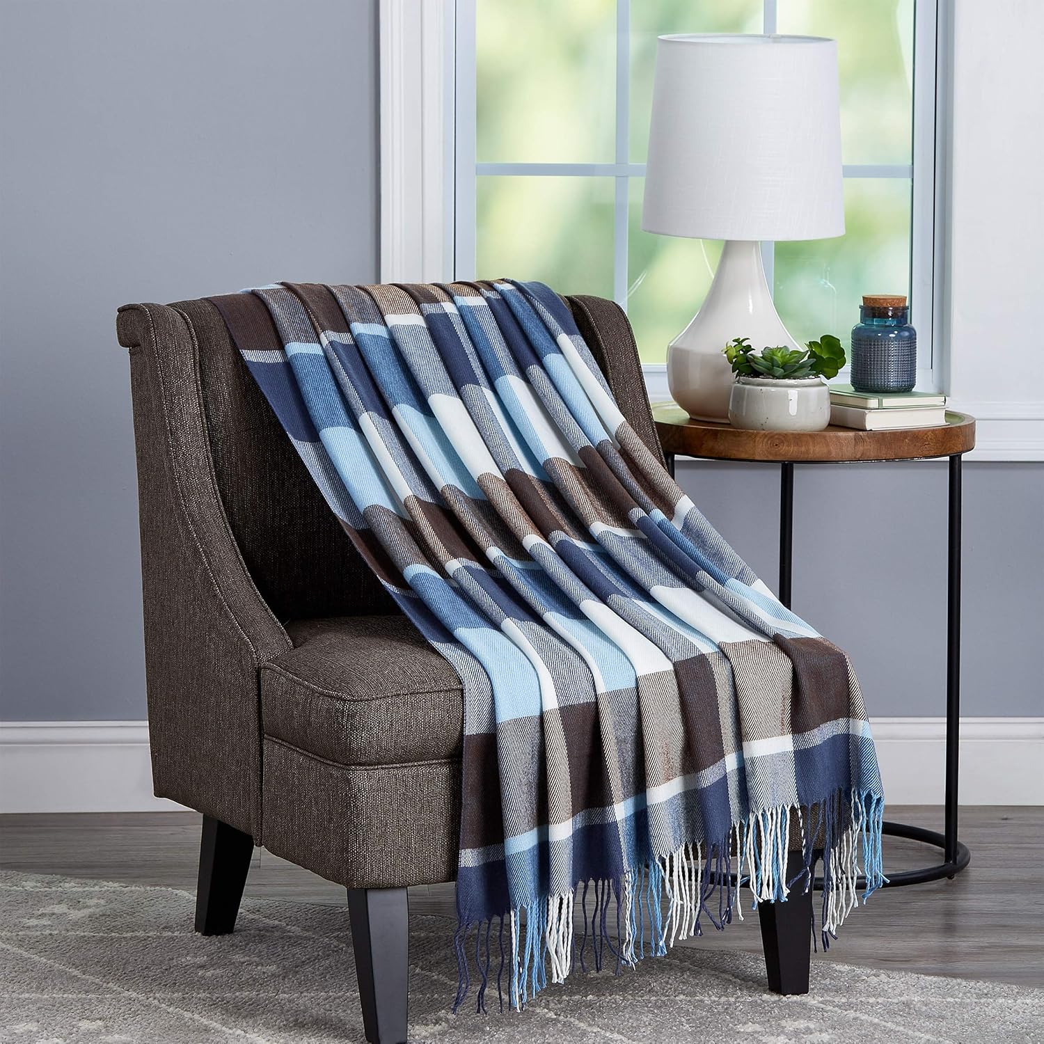 Bedford Home Acrylic Throw ? Oversized Vintage Look Woven Acrylic Faux Cashmere-Feel Plaid Throw ? Breathable and Machine Washable by BH (Allure Plaid)