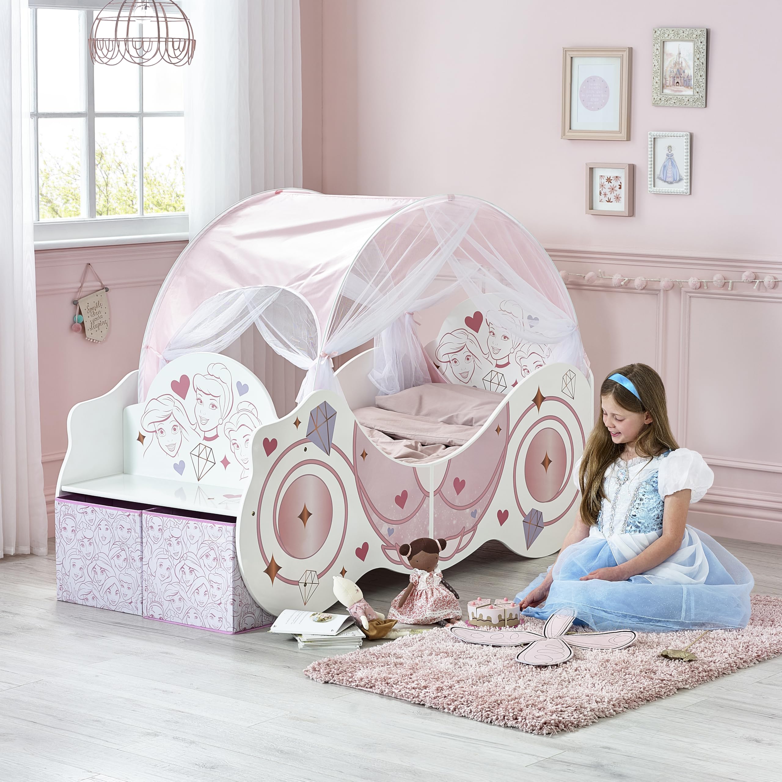 Disney Lit pour Tout-Petits : Construction Robuste en Bois d'ingénierie, côtés protégés, Lattes en Bois, s'adapte aux Matelas de 140 cm x 70 cm (Matelas Non Inclus) – Carrosse de Princesse