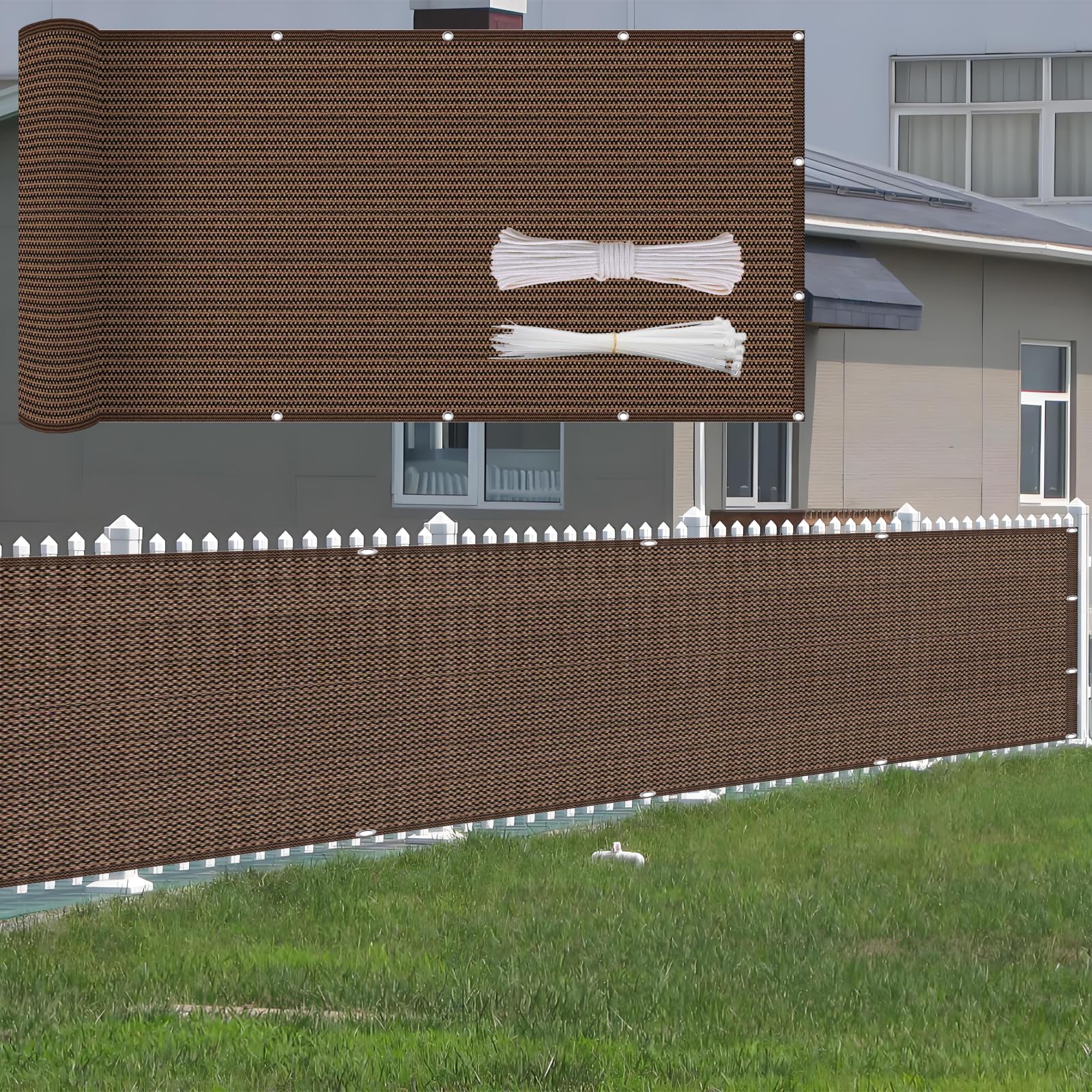 Copri Balcone 130 x 520 cm in HDPE 220G ㎡, Permeabile, Anti-Uv, Frangivento, Protezione Solare, Copertura Balcone Ringhiera con Fascette e Funi para Jardín Exterior, Marrone