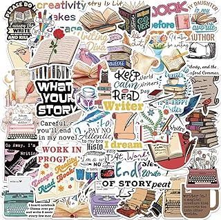 Writer Stickers,50 PCS Love Reading Aesthetic Waterproof Stickers,Vinyl Stickers for Students, Bookish Gifts Stickers for ...