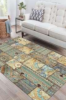 Latte Dizayn Node Patchwork Desenli Şönil Pamuk Tabanlı Yıkanabilir Kaymaz Antibakteriyel Salon Halısı 80x300