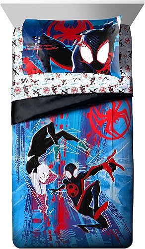 Miniatura 2 de Marvel Spiderman Across The Spider-Verse Glitch - Juego de cama de 5 piezas tamaño individual incluye edredón y juego de sábanas microfibra súper
