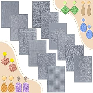 12 Pcs Polymer Clay Texture Sheets Mat Works with Polymer Clay Cutter Embossin Roller DIY Tools for Pottery Earrings Jewelry Making