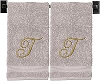Vista 30 de Toallas de mano beige para baño, monogramadas, toallas turcas de algodón de lujo, bordadas en Estados Unidos, juego de 2, elige el color y la letra