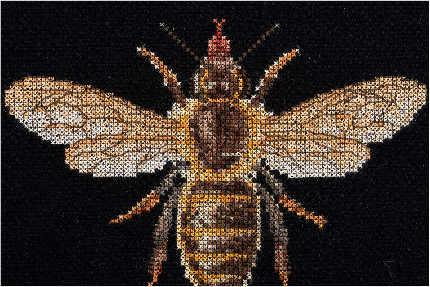 Thea Gouverneur Honey Bee Cross Stitch Kit - 16 Count Aida Black - Complete Embroidery Kit for Adults - Includes DMC Threads. Needle. and Instructions - Premium Cross Stitch Supplies - 3017.05