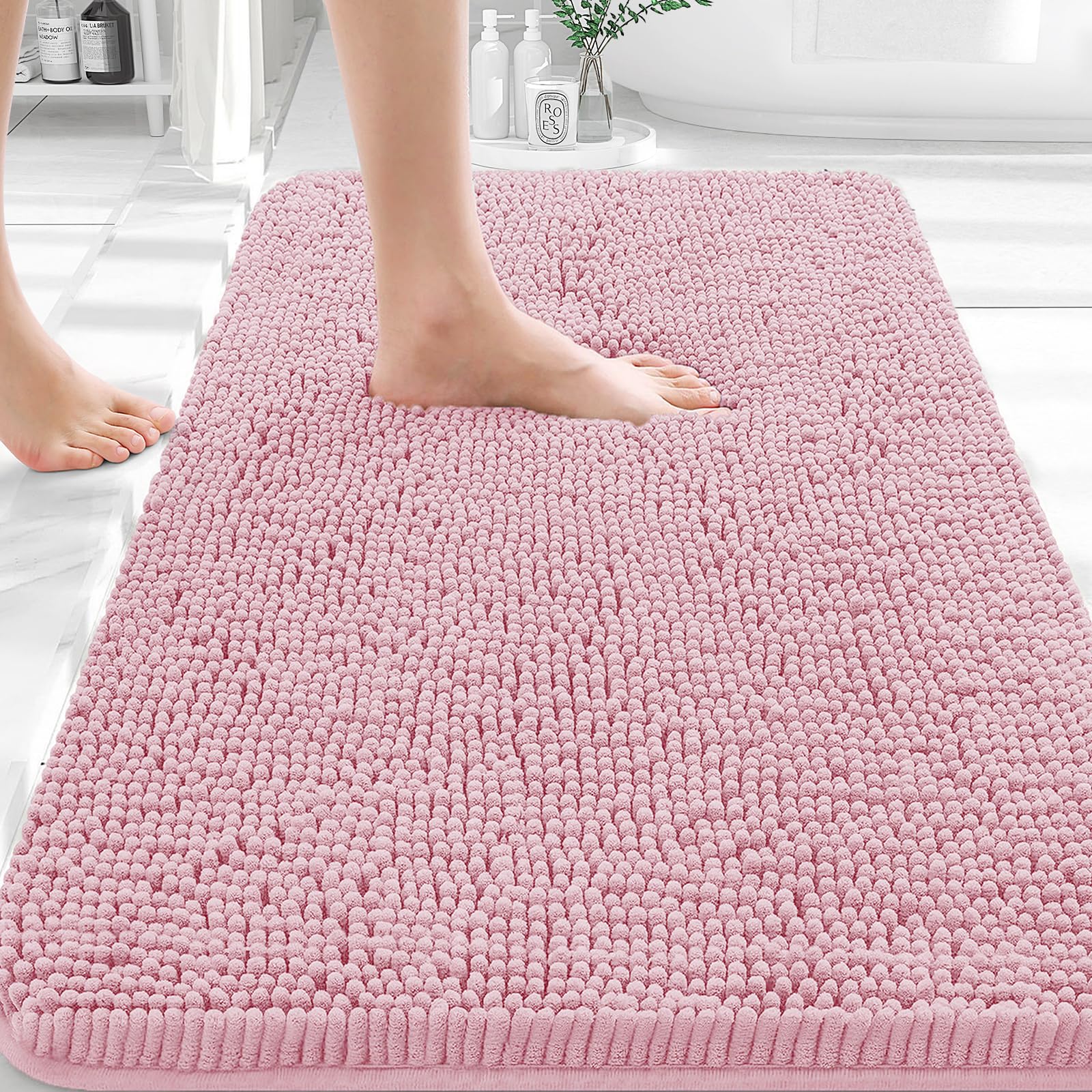 OLANLY Bathroom Rugs 35x24, Extra Soft Absorbent Chenille Bath Rugs | Dusty Rose, Quick-Drying Rubber Backing, Machine Washable Bath Mat for Bathroom Floor, Tub and Shower, Home Decor Accessories