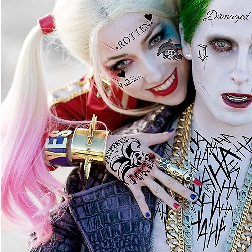 Miniatura 9 de 5 hojas de tatuajes temporales HQ para mujeres, niñas, adultos, kit de maquillaje de Halloween, tatuajes de cara de Joker, accesorios de fiesta de
