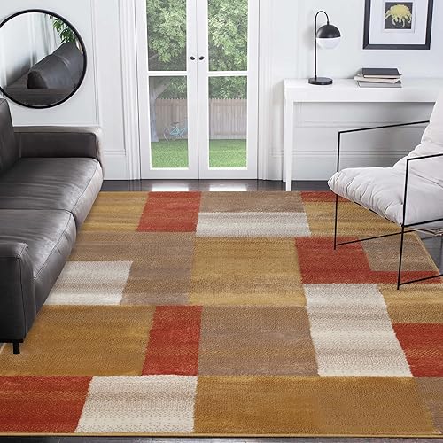 SUPERIOR Superior elegante Clifton Tile Rectangular Modern Pattern Área de alfombra, 8 'x 10', jengibre